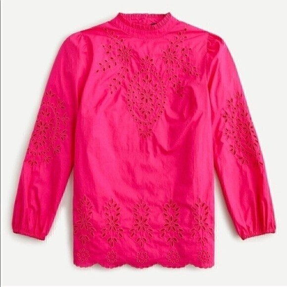 NWT J. Crew Eyelet Long Sleeve Top - Picture 3 of 6